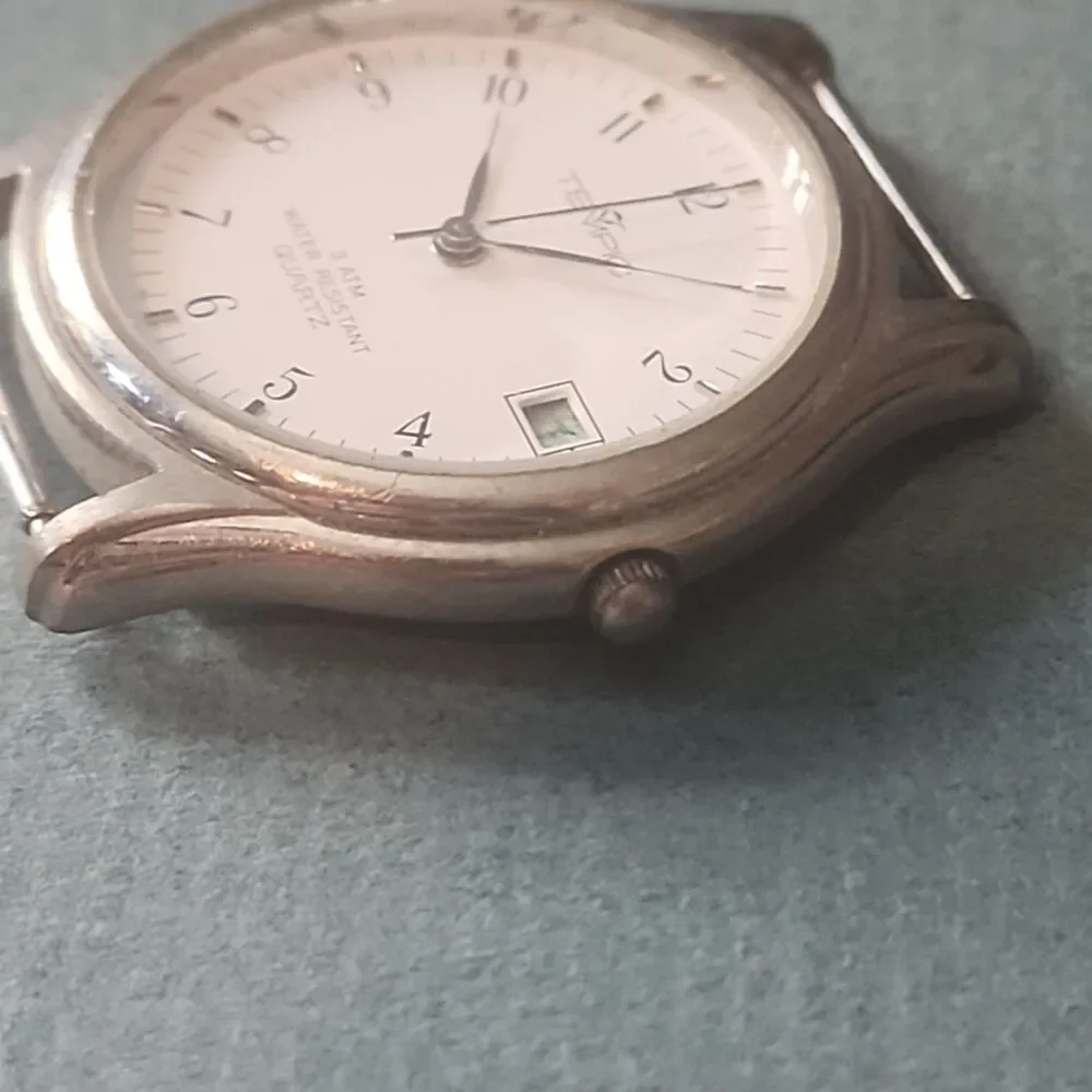 Vintage Tempic Quartz Men's Watch - White Dial, Date Window - Untested / Parts